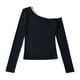 thumbnail image 4 of Camisa negra lisa para mujer: camisetas informales de manga larga y hombros descubiertos, material de poliéster, tallas S-L para primavera/otoño/verano, 4 of 4