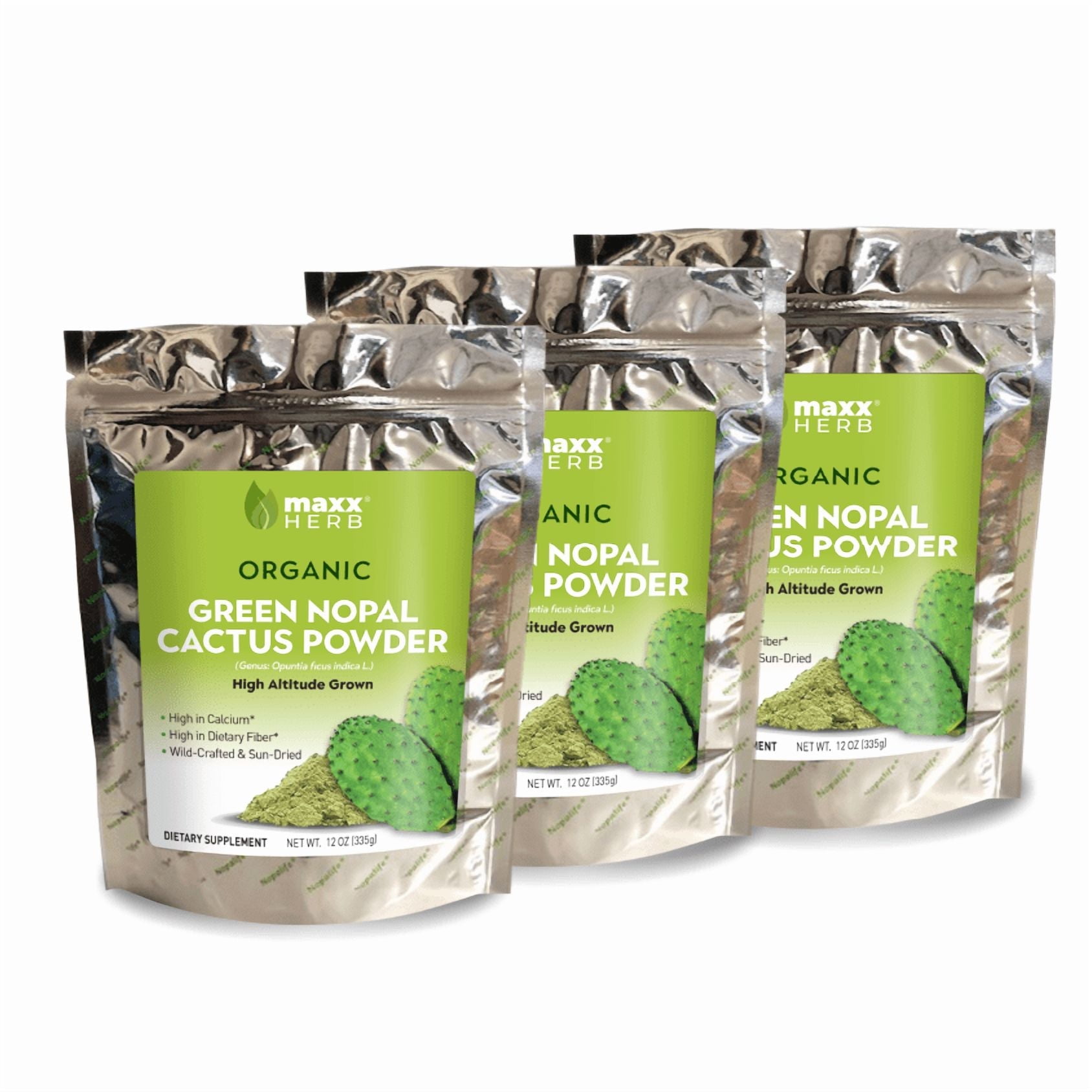 Maxx Herb Nopal Cactus Leaf Organic Fiber Powder for Gut Health & Immune Support, 12 Oz 3-Pack