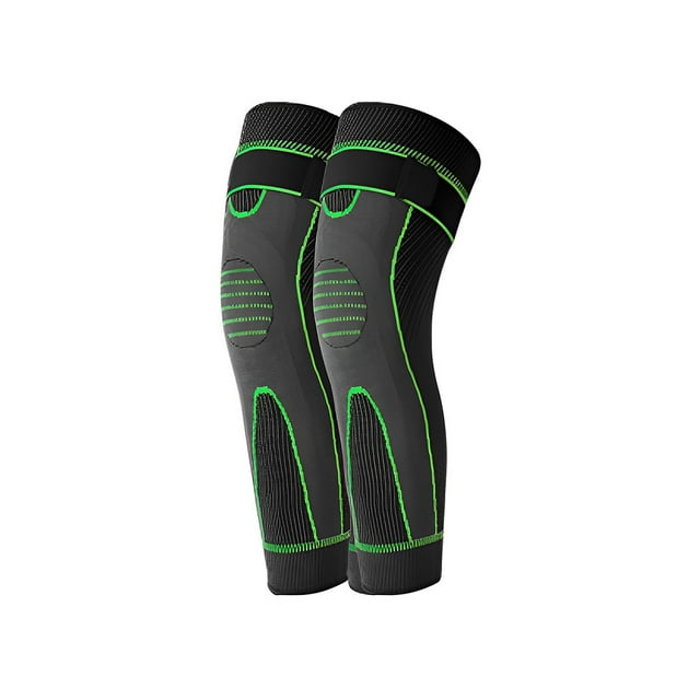 pitrice 2Pcs Elastic Long Protector Elasticity Brace Compression Leg Sleeve Bike Running Women Basketball Knee Support Green/1 Pair/XL