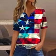 thumbnail image 2 of DeHolifer Women's T-Shirts Plus Size Independence Day Printed V-Neck Button Dressy Blouse Lightweight Casual Tunic Tops Blue 3XL, 2 of 5