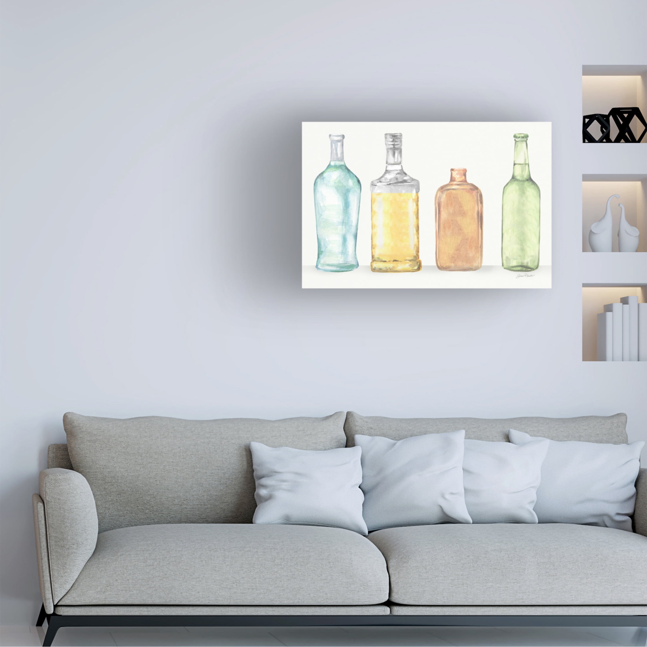 Canvas Wall Art - Jean Plout 'Glass Bottles A' Wall Art for Living Room, Bedroom, or Office Décor by Trademark Fine Art - 47 x 30 Inches