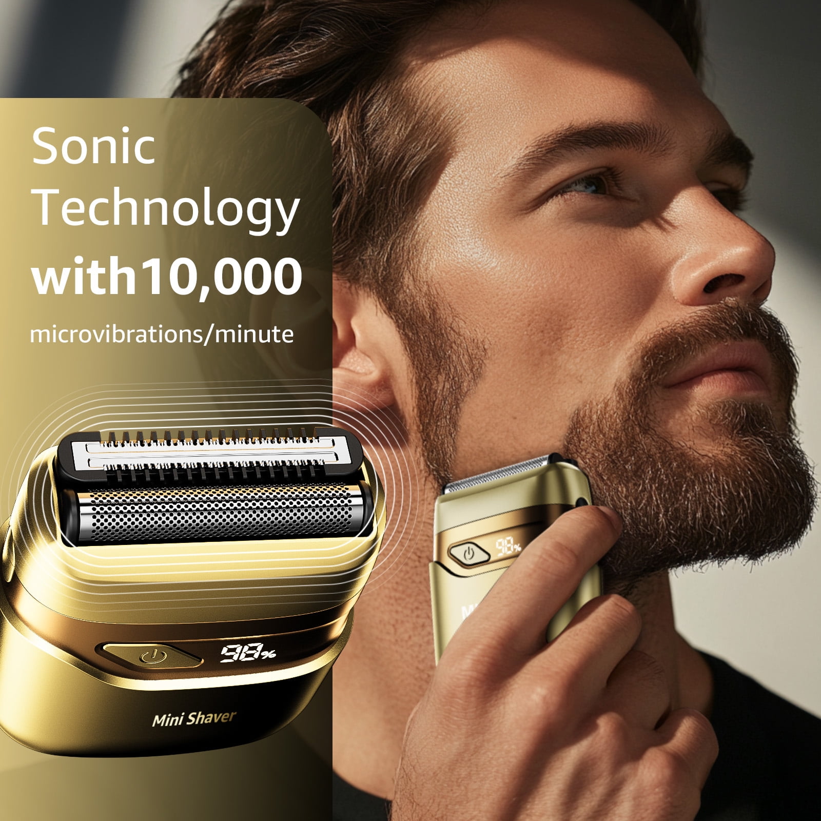 Nogroa Electric Shaver for Men: Mini Electric Face Razor with 2 Floating Blades, Fast Charging LED Display, Cordless Men's Body Shaver & Portable Beard Trimmer for Home, Travel, Business, Gold
