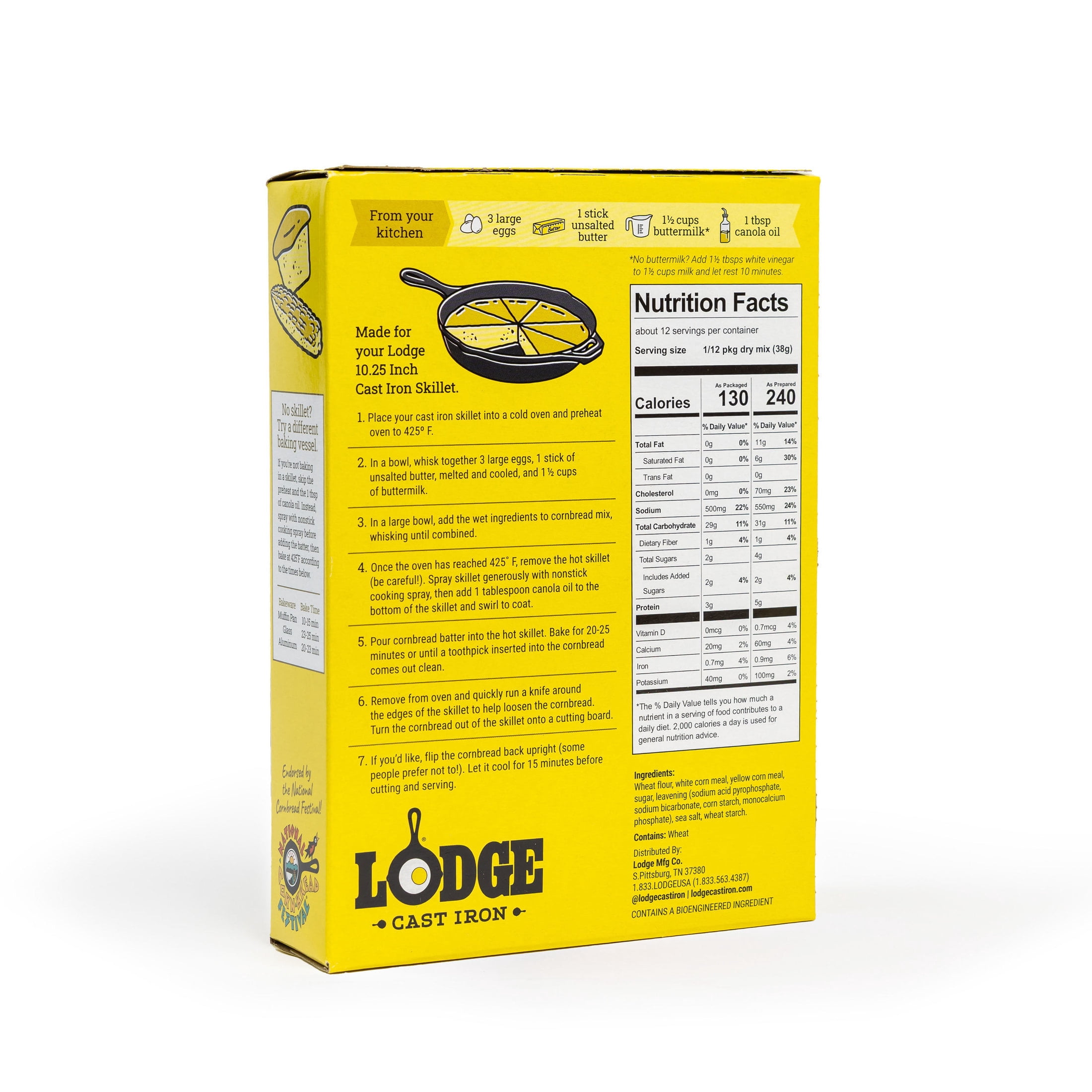 (8 pack) Lodge True Southern Cornbread Mix, 16 oz Box – Made for Lodge Cast Iron Skillets