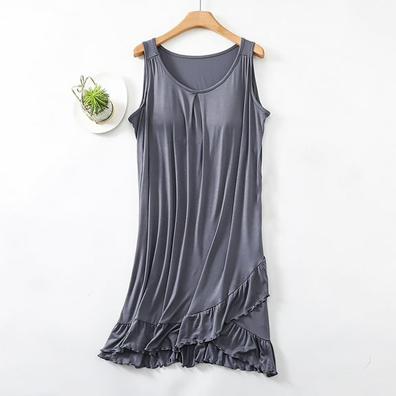 Sakmal Plus Size Moomoo Tank Nightgowns Women Long Cotton Gray Casual Loungewear Solid Sleeveless Sleep Tanks for Women