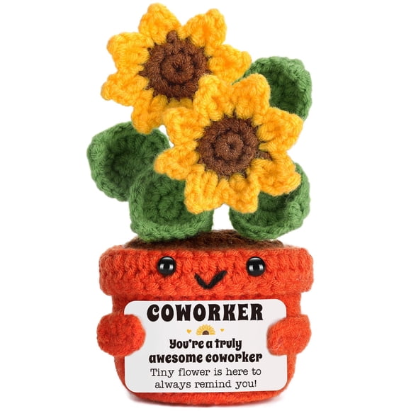 Figura de juguete LuoHere con forma de girasol y ganchillo, regalo para compañero de trabajo, 13 x 7 cm
