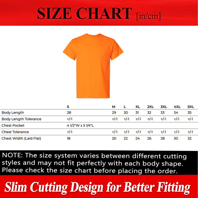Gildan Hi Vis Safety Orange Pocket T-Shirt, Sizes S-5XL,12 pack