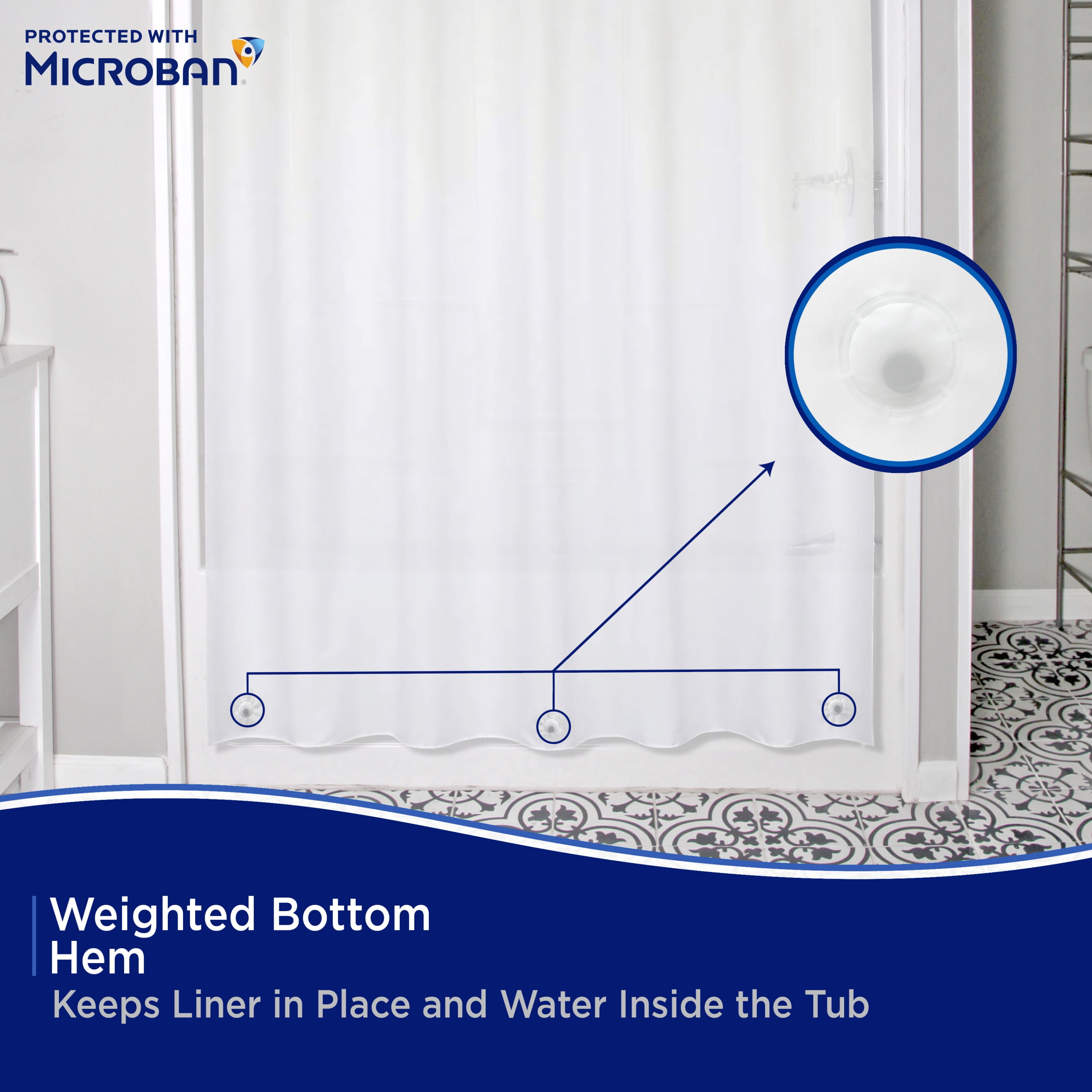 Kenney Microban Protected Medium Weight PEVA Shower Liner, 70" W x 72" H, Frosted
