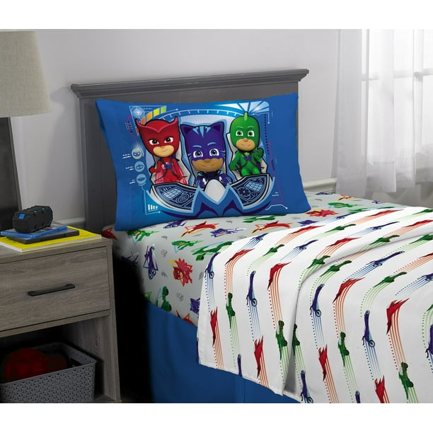 PJ Masks Kids Super Soft Microfiber Bedding Sheet Set, White and Gray