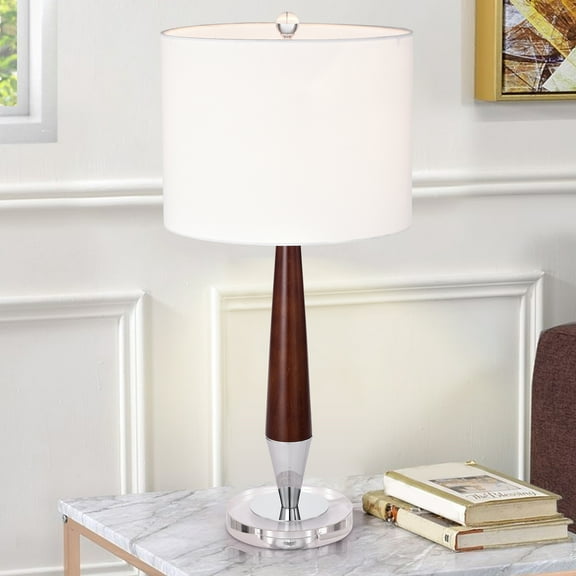 Warehouse of Tiffany Regan Chromef-White 1-Light Drum Fabric Shade Table Lamp