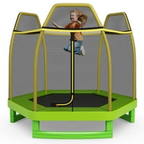 Topbuy 7ft Kids Trampoline Round Bounce Jumping Bed with Safety Enclosure Net Yellow