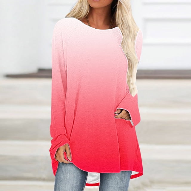 Chemises à Manches Longues pour Femmes à la Mode T-shirt Confortable à Manches Longues Chemisier Col Rond Casual Tops