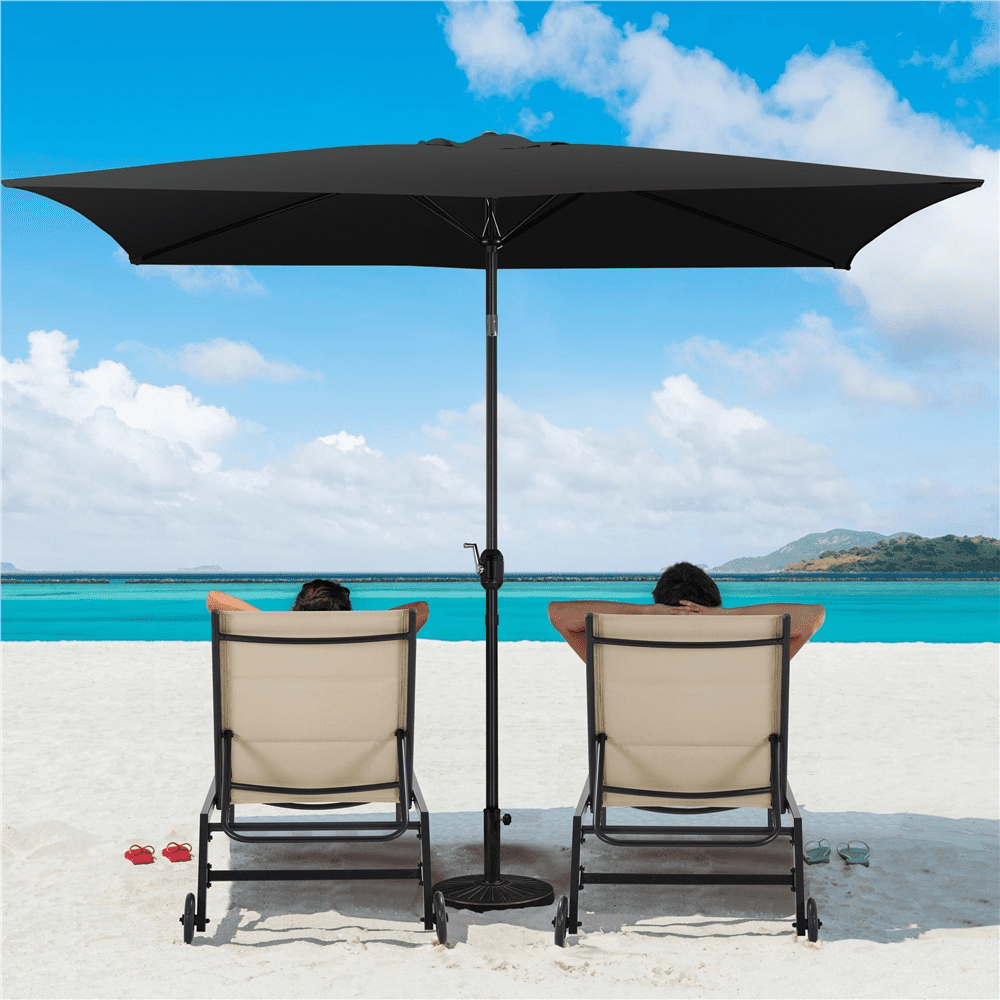 Renwick Outdoor Rectangular Patio Umbrella with Adjustable Canopy, Black