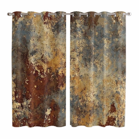 Brown Gray Kitchen Curtains 84 Inch Length, Rustic Abstract Gradient Mottled Texture Grommet Top Bedroom Living Room Curtains, Light Filtering Cafe Curtain Drapes 2 Panels Set 104''x84''