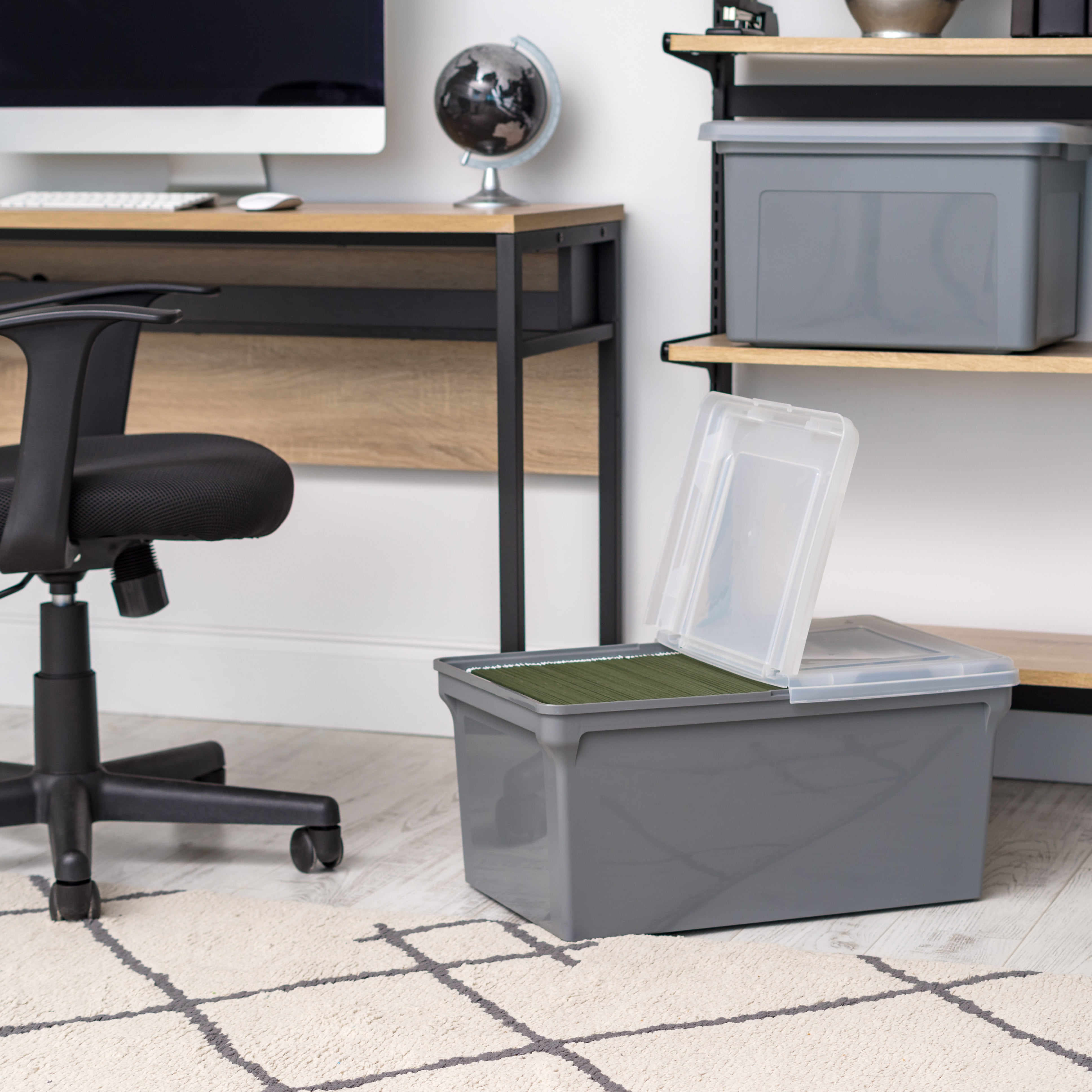 IRIS Split Lid Plastic Storage Bins/ File Boxes 22.8" L x 13.74" W x 10.75" H, Gray, Set of 4
