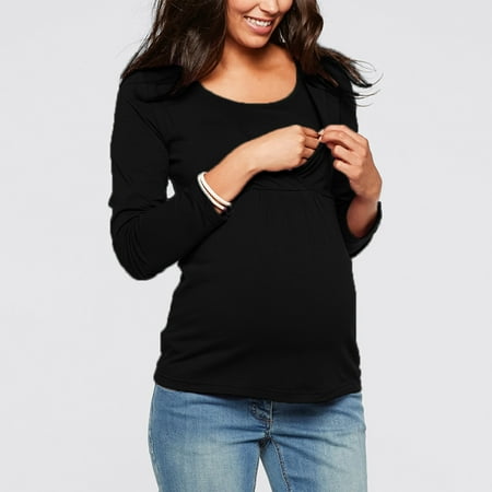 

Shldybc Pregnant Women Clothes Round Neck Long-sleeved Maternity Top Nursing Clothes Maternity Summer Clothes Nursing Tops Plus Size Tops for Women Summer Savings Clearance