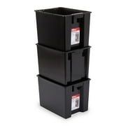 Hyper Tough Garage Plastic Stacking Open Storage Bin, Large, Black, No Lid