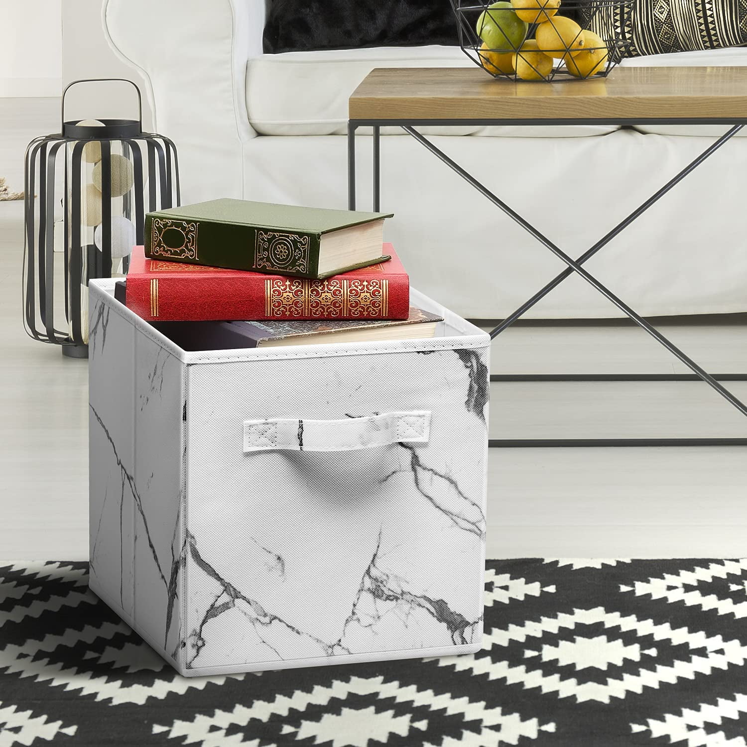 Sorbus Foldable Storage Cubes: Adult Organization for Living Room, Closet, Dorm - Marble Print, 4-Pack, White