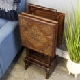 thumbnail image 3 of Natural Geo Decorative Set of 4 Tray Tables with Stand - Carved Floral, 3 of 6
