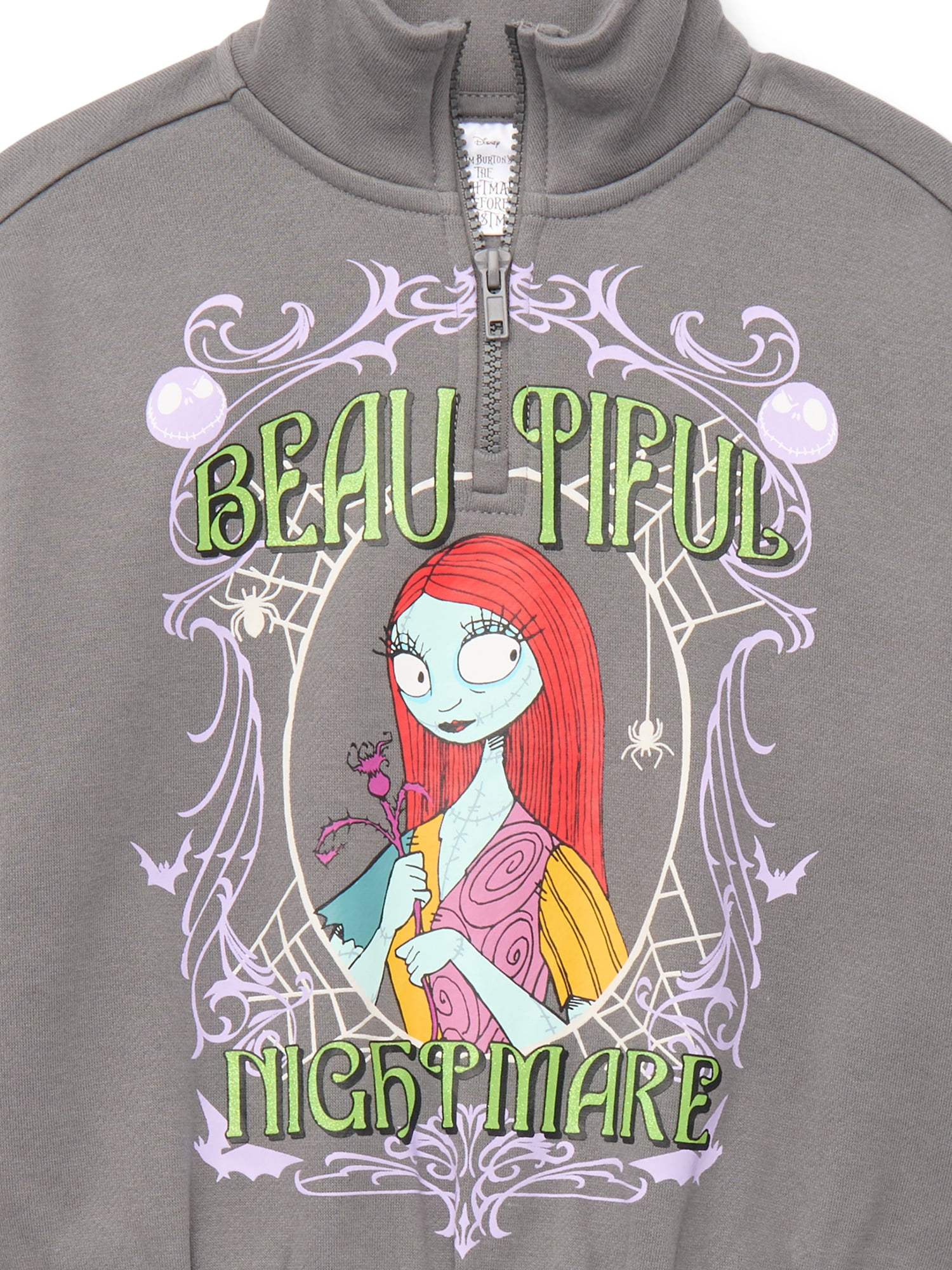 Disney Nightmare Before Christmas Girls Quarter Zip Fleece Sweatshirt, Sizes 4-16
