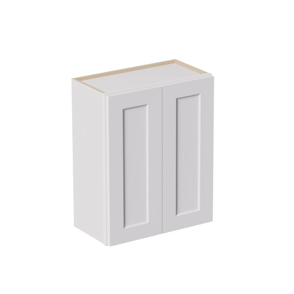 White Solid Wood Double Door Wall Cabinet 2 Doors and 2 Shelves for Kitchen Storage, Bathroom Storage, Laundry,Adjustable Shelves Ready to Assemble(24"W×12"D×30"H)