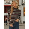 thumbnail image 3 of DARING DIVA Turtleneck Long Sleeve Slim Shirt Blouse L Black Striped, 3 of 6