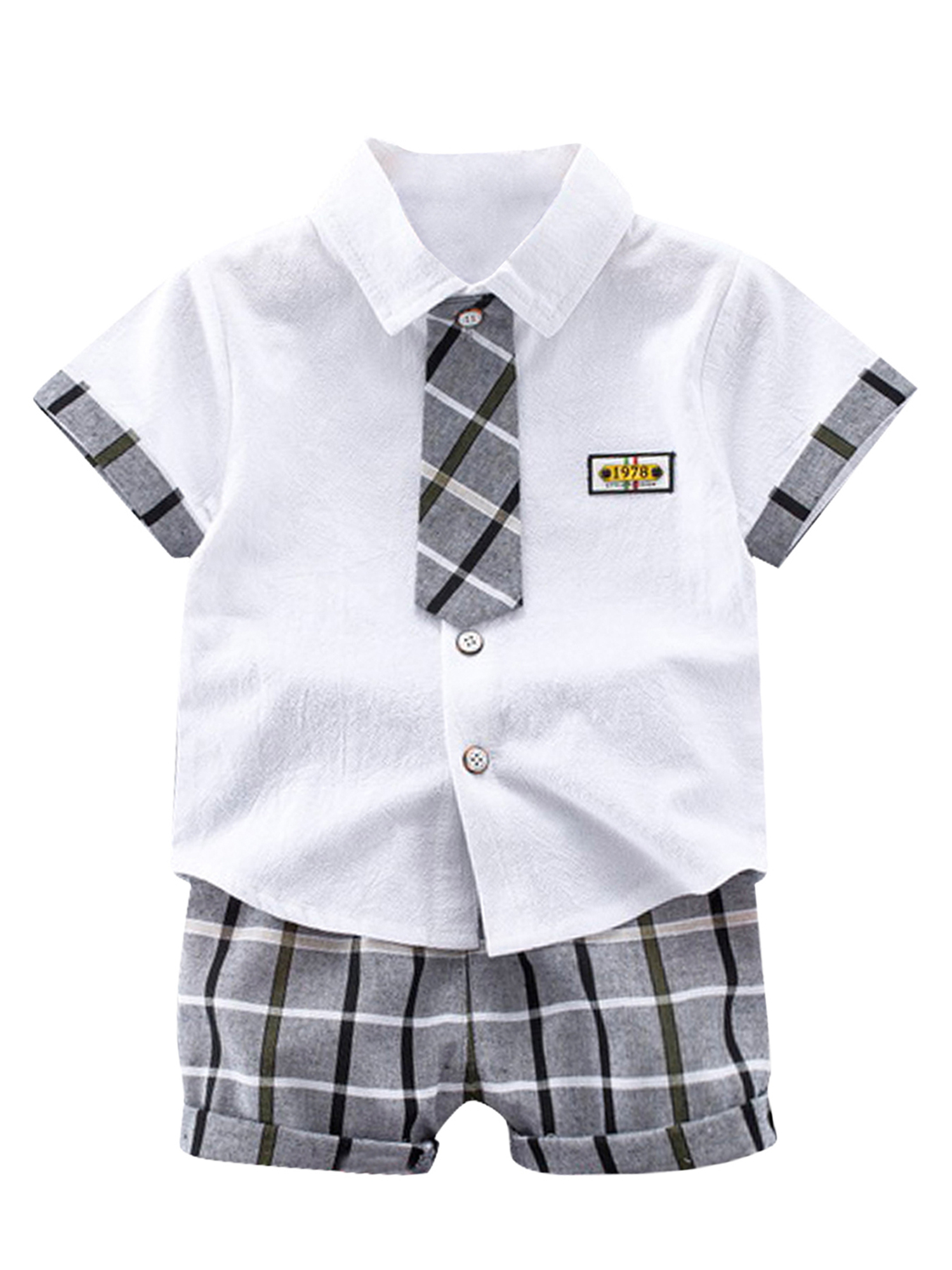 Details about / 3pcs Baby Kids Boys Dress Suit Coat+Plaids Shirt+Denim Pants Outfits Clothes Set