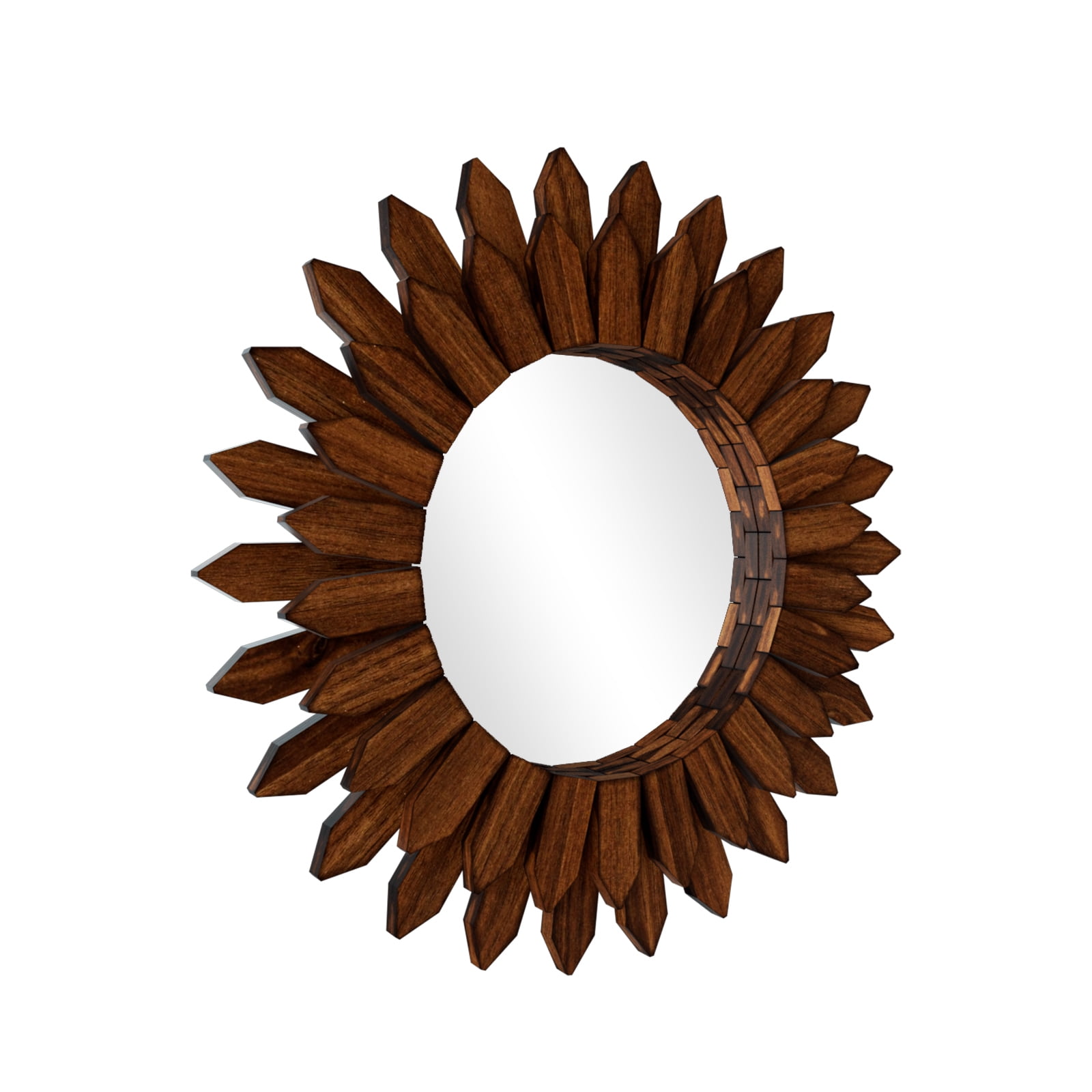 Easy4Home 20" Rustic Wood Mirror Wall Decoration Hanging Round Mirror,Dark Brown