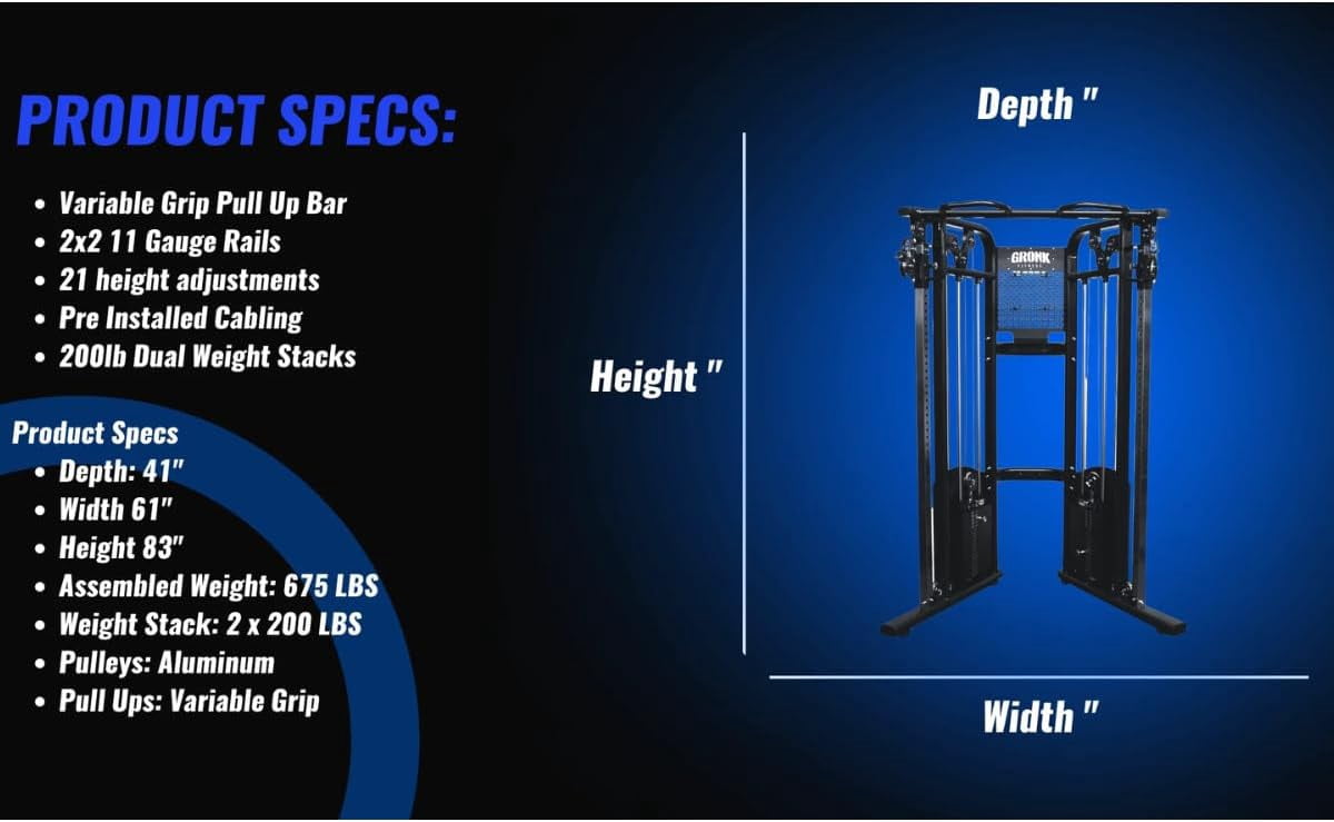 Gronk Fitness Functional Trainer with Dual 210lbs Weight Stacks for Cable Workout |Multifunctional Cable Machine for Home & Commercial Gym