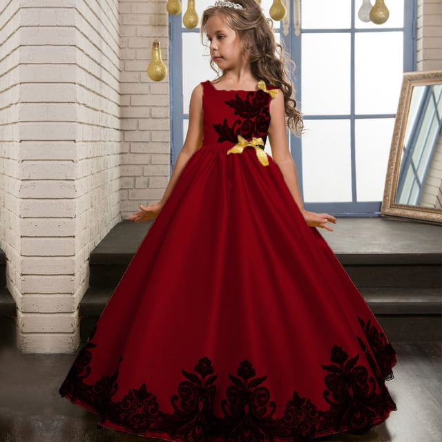 Vestido de novia para niña, vestido de noche de pasarela para niña, vestido de princesa para niña mediana y grande, vestido de fiesta de larga duración