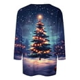 thumbnail image 4 of Elvqul Cozy Shirts for Women 3/4 Sleeve Tops Graphic Vacation Plus Size Christmas Blue Crew Neck Womens Shirts, 4 of 5