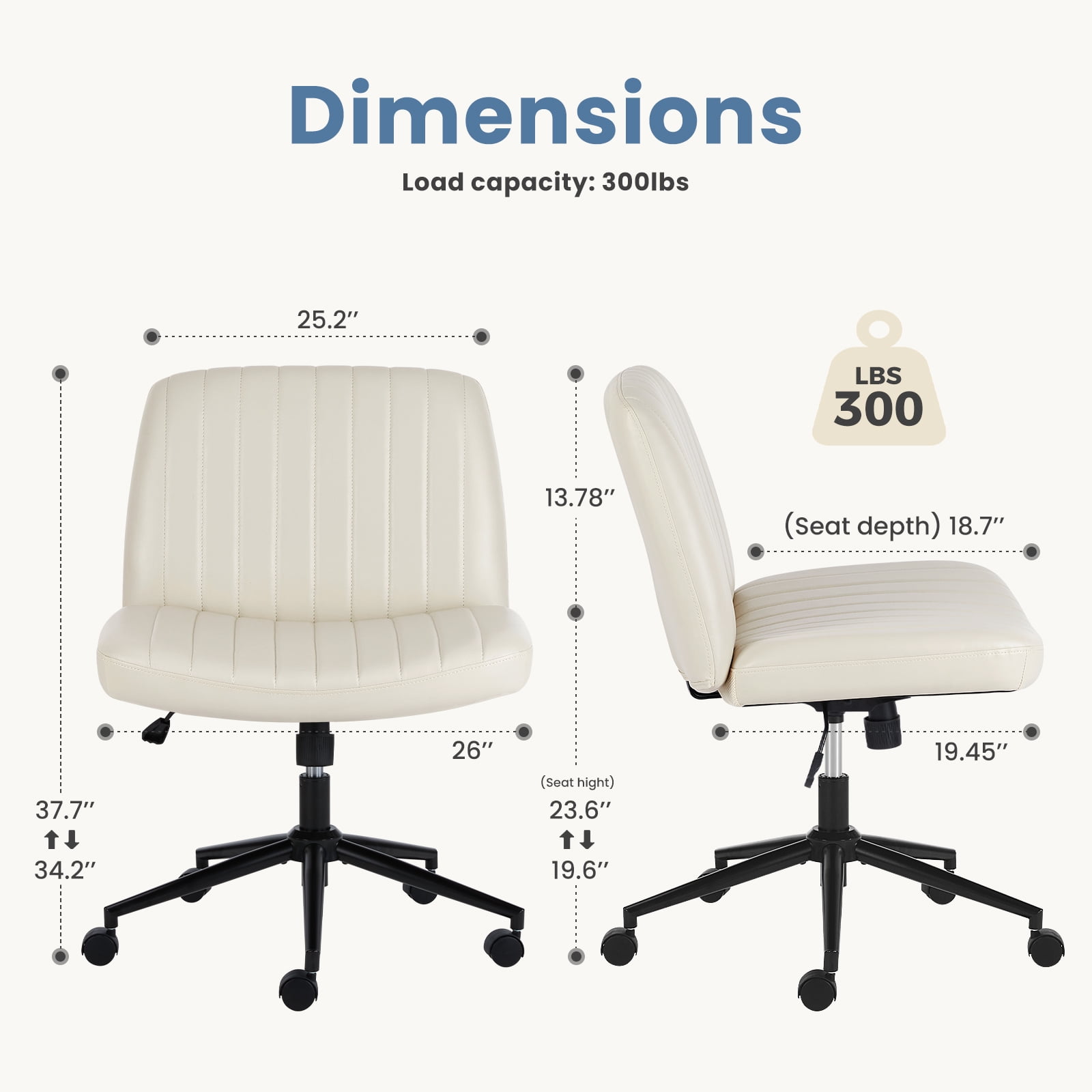Gianna Armless Office Chair Adjustable Swivel Ergonomic Desk Chair with Wheels for Home Office