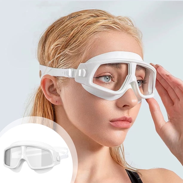 Gafas de natación Lentes correctivas de miopía de montura grande | Vista panorámica HD | Uso para adultos y niños | Ajuste cómodo a prueba de salpicaduras | Plástico Blanco | 1 pieza | Buceo
