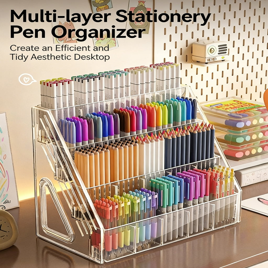 Large Capacity Marker Organiser Clear Acrylic Marker Pen Storage Rack for Desk
