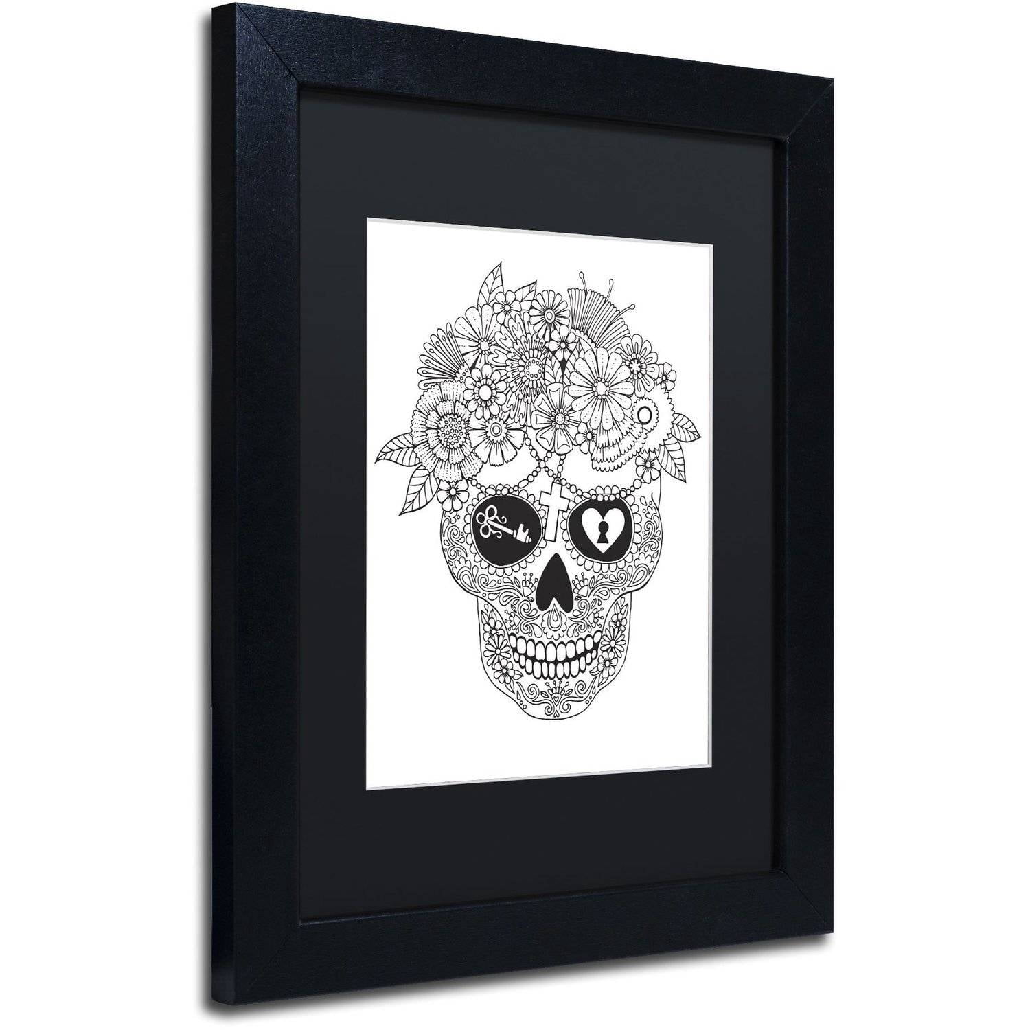 Trademark Fine Art "Lost Love Sugar Skull" Canvas Art by Hello Angel, Black Matte, Black Frame