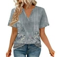 thumbnail image 3 of Gray Women's Short Sleeve T-shirt, Womens Tops Summer Short Sleeve V Neck Blouses Business Casual Loose Fit Tshirts Trendy Fashion Outfits,Women's Short sleeve T-shirt XL, 3 of 3