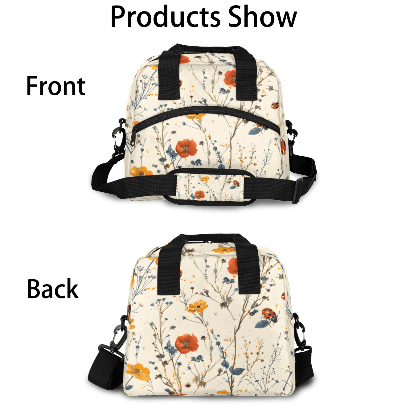 Herdesigns Floral Print Insulated Lunch Bag for Women Men Adults Large Reusable Lunch Box Leakproof Portable Cooler Tote Bags with Adjustable Shoulder Strap