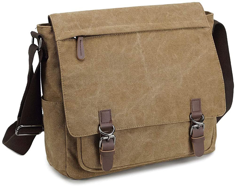 Messenger Bag for Men Retro Canvas Shoulder Bag Satchel casual Business Briefcases fit 13.3 15.6 Inch Laptop 