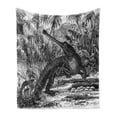 thumbnail image 1 of Vintage Soft Flannel Fleece Blanket, Old Fashion Sketch of a Crocodile in Forest Wildlife Nature Woods Fossil Picture, Cozy Plush for Indoor and Outdoor Use, 70" x 90", Charcoal Grey, by Ambesonne, 1 of 6