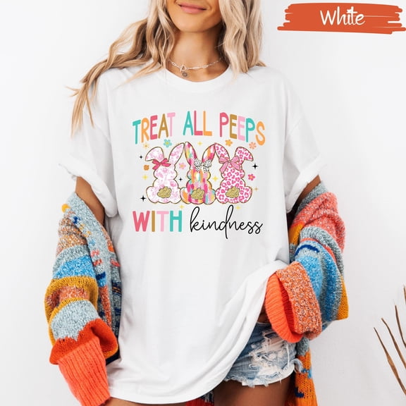 BandRole Treat All Peeps With Kindness Shirt, Cute Teacher Easter Shirt, Easter Gift for Teachers, Teacher Spring Outfit, Bunny Shirt