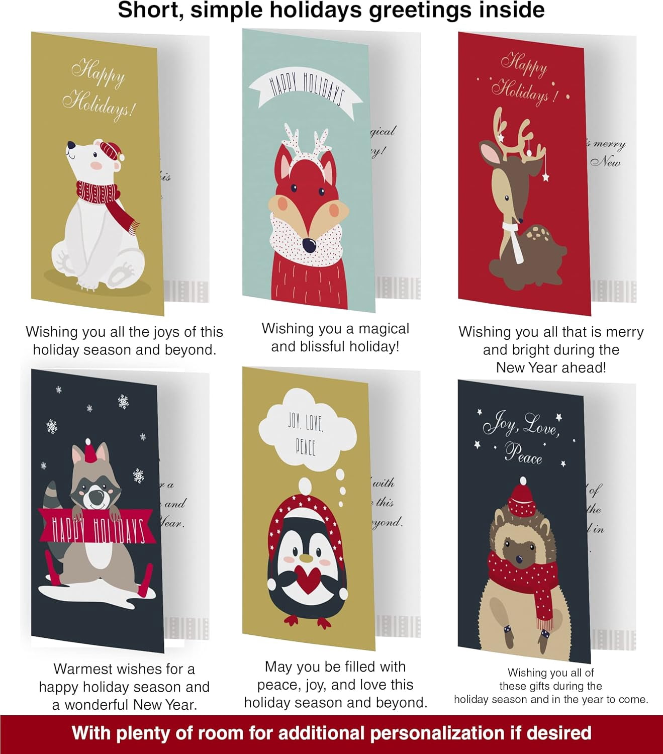 Dessie 100 Unique Modern Christmas Cards with Envelopes and Matching Sealing Stickers. Happy Holiday Cards with Short Greetings Inside. Bulk Christmas Cards Boxed with Envelopes