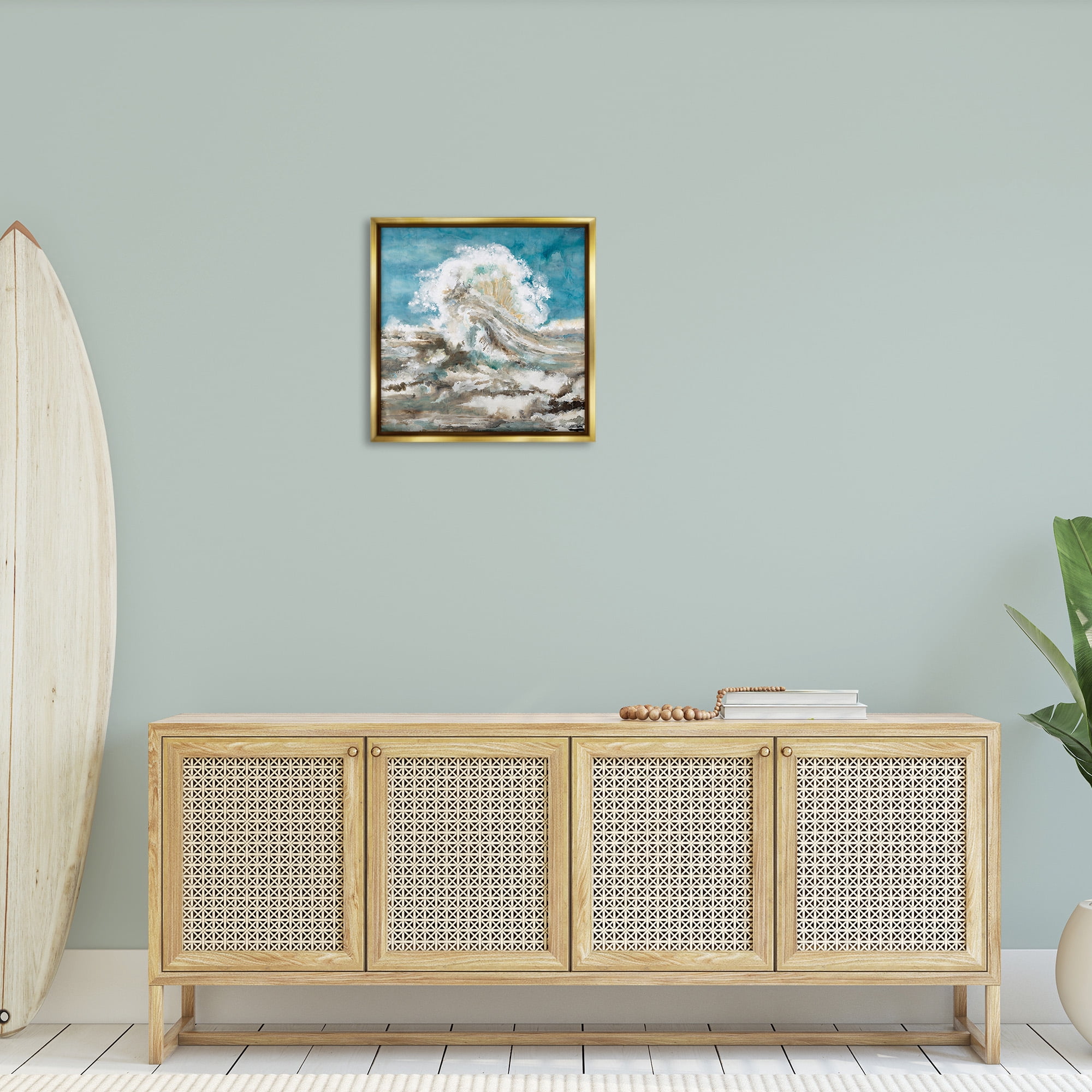 Stupell Industries Abstract Ocean Splash Abstract Painting Gold Floater Framed Canvas Art Print Wall Art, 25 x 25