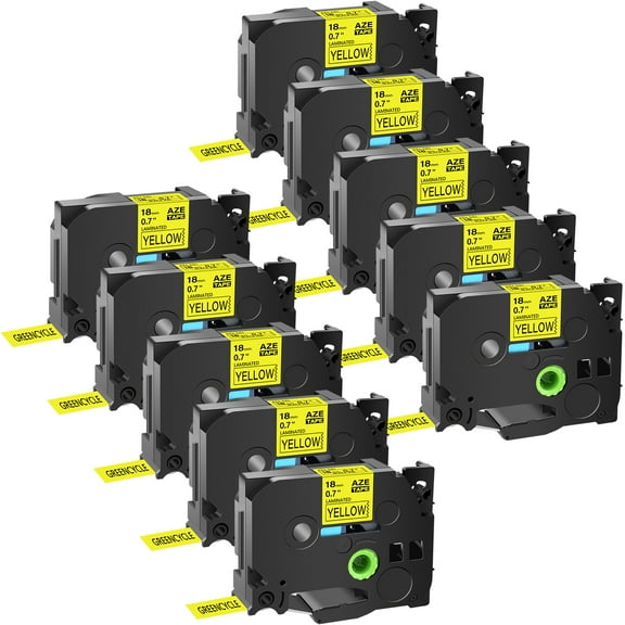 GREENCYCLE 10PK Compatible for Brother Black on Yellow 18mm 8m TZ TZe TZe-641 TZ-641 TZe641 TZ641 Laminated Label Tape use in PT-1830 PT-1880 PT-1900 PT-2030 PT-2730 Label Maker