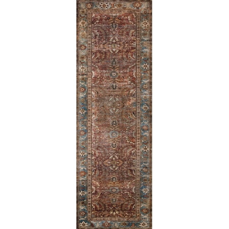 Loloi II Layla Printed Oriental Distressed Brick / Blue Area Rug