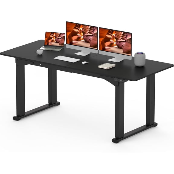 4 Legs Standing Desk, Large 71x31 Inches Electric Adjustable Height Desks with Splice Board, Stand Up Desks Home Office Computer Workstation, Black