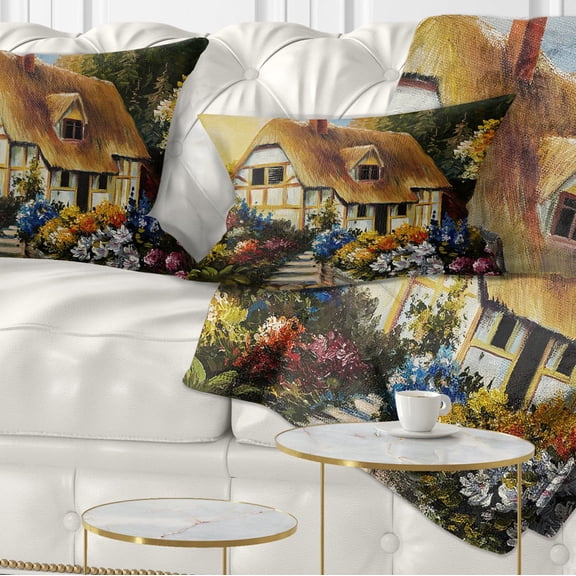 Designart Fairy House Oil Painting - Landscape Painting Throw Pillow - 12x20