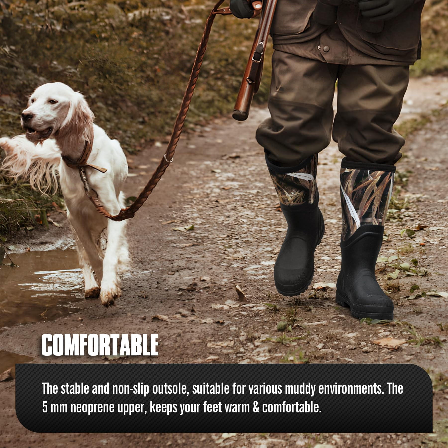 GUGULUZA Hunting Rubber Boots, Waterproof Hunting Boots with 6 mm Neoprene for Men, Insulated Rain Boots for Outdoors, Camo 11 Wide Women/10 Wide Men