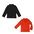 thumbnail image 3 of Kidsy Boys Solid Cargo Polo Peruvian Cotton T-Shirt – Long Sleeve, Polo Neck With 3 Buttons – 2 Pack Black/Auburn, 3, 3 of 5