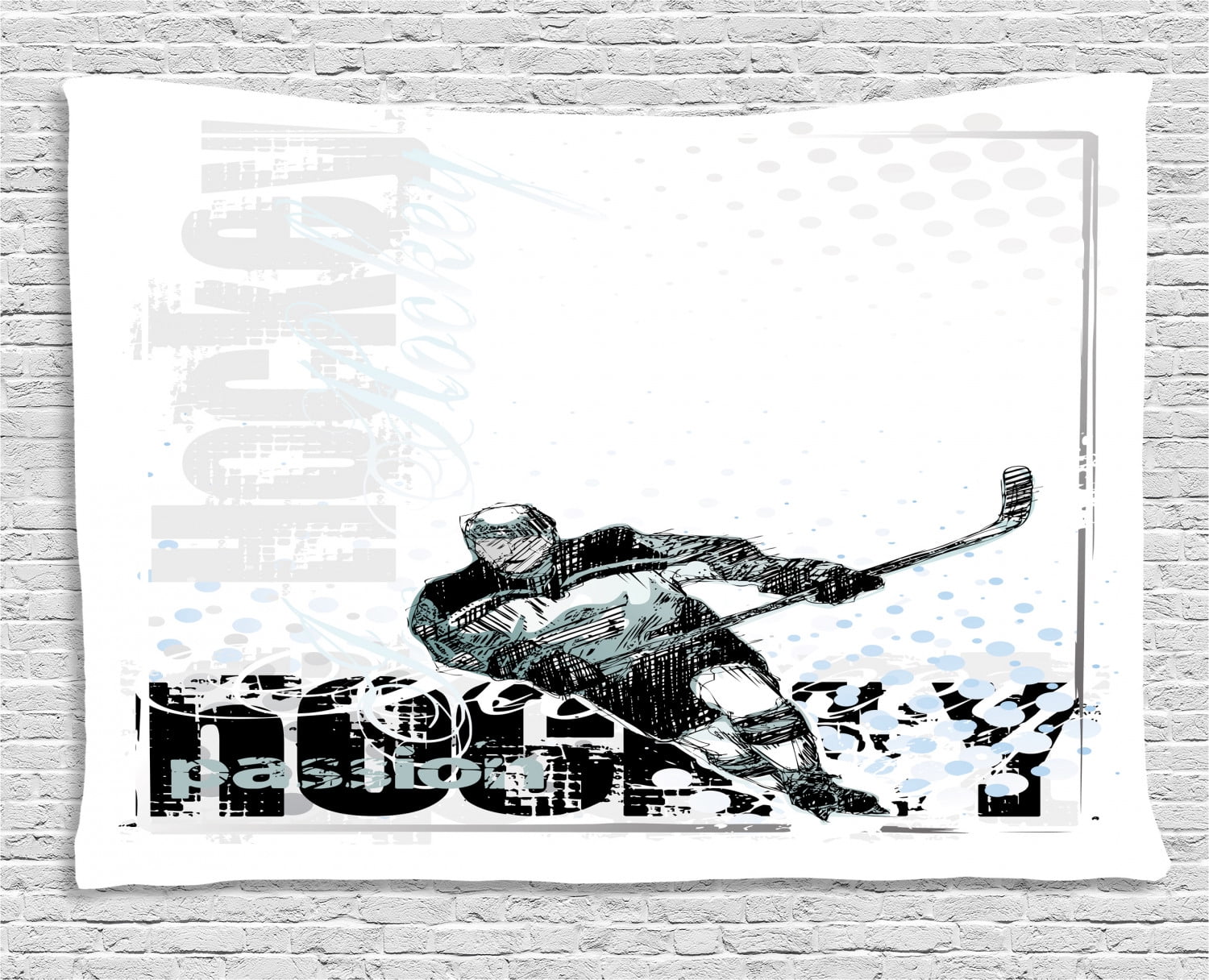 Hockey Tapestry, Professional Goaltender in Sketch Art Style on a