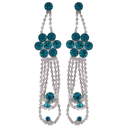 - Fashion Flower Cluster Clear Crystal Multi Loop Dangle Chandelier Drop Earrings