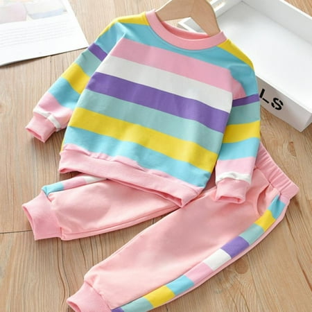 

Toddler Baby Girl Clothes Rainbow Long Sleeve Pullover Top Sweatshirt Pants Fall Winter Outfits 6-7 Years
